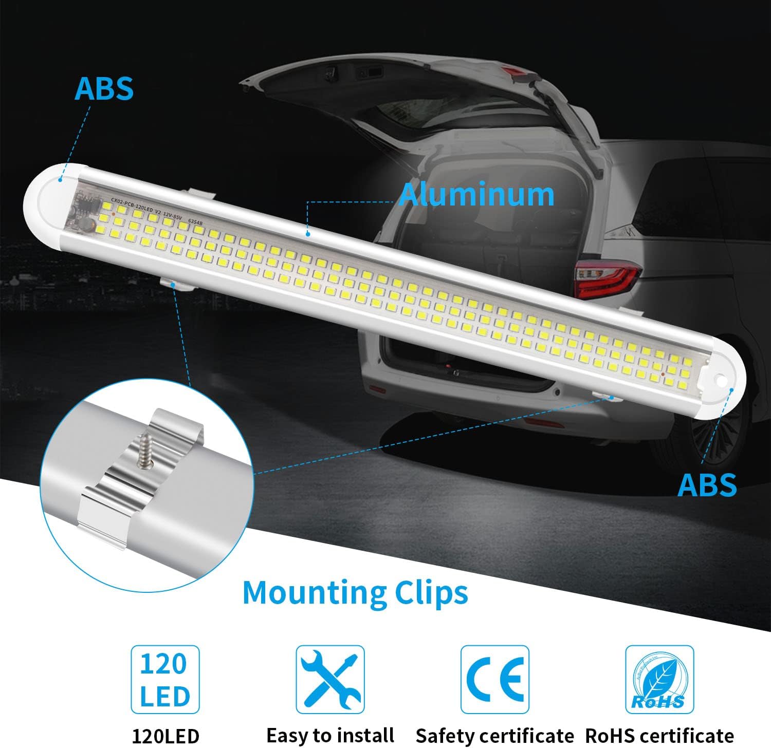 DFGOTOP 12V LED Interior Lights 12 Volt LED Light Strips Enclosed Trailer Lights LED Interior Light Bar with ON/Off Switch for Car Camper Cargo RV Van Truck Lorry (4Pcs New)