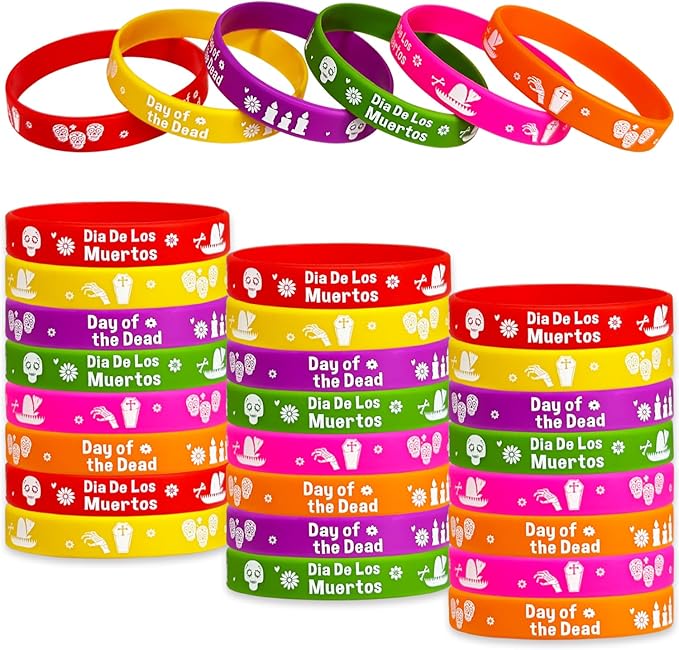 Day of The Dead Rubber Bracelets Sugar Skull Halloween Silicone Wristbands Party Supplies Mexican Dia De Los Muertos Birthday Party Favors Gift Goodie Bag Fillers Stuff