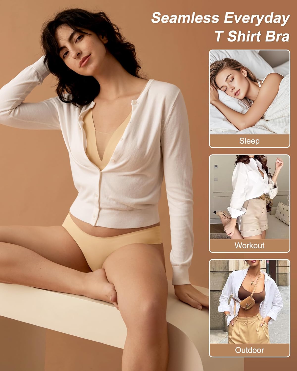 SHARICCA Womens Wireless Bras Full Coverage Deep V Mesh Bra Comfortable Seamless Soft Padded Sleep Bralettes - Image 5