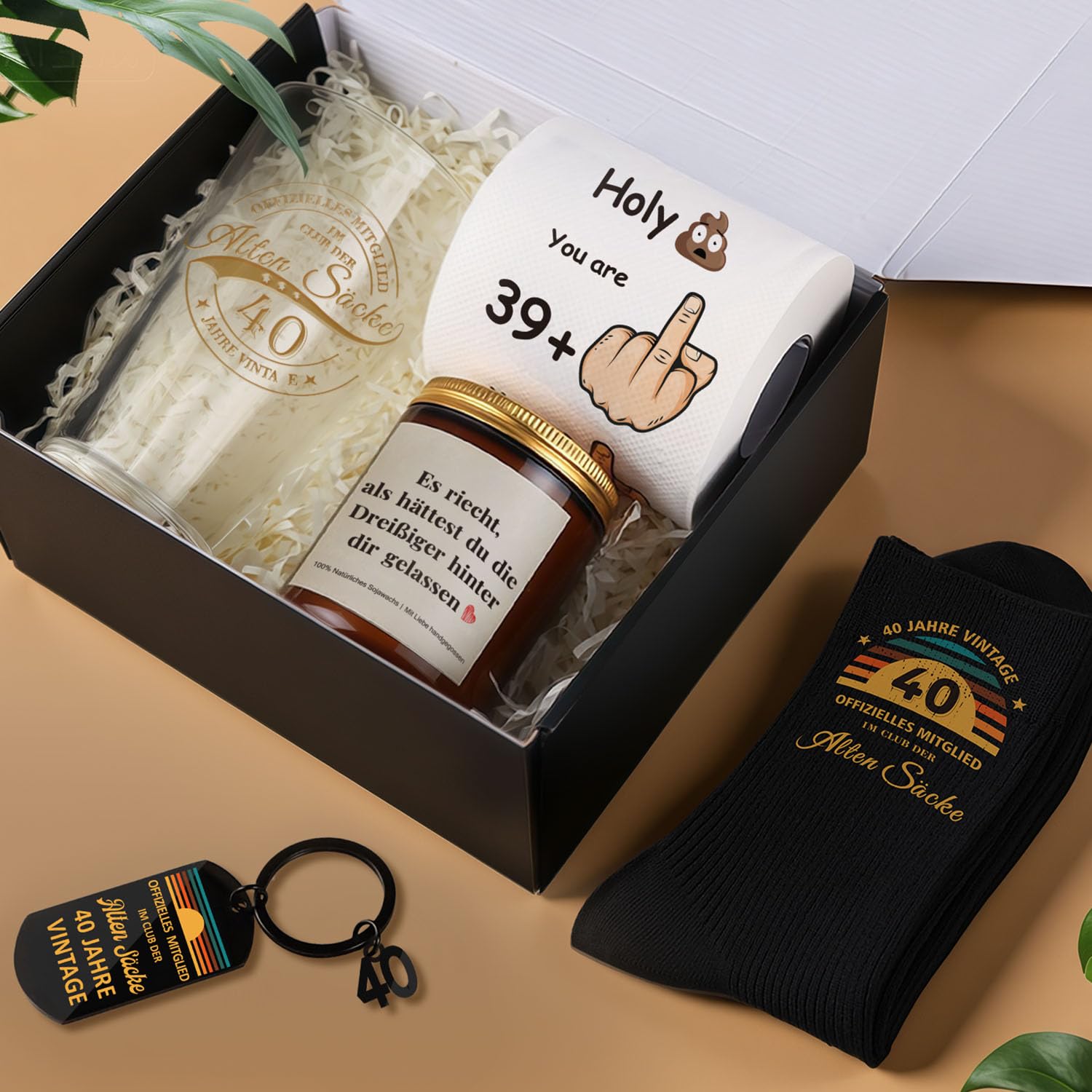 TUZELIYA 40 Geburtstag Geschenke für Männer, Alten Sacke Lustige Geburtstagsgeschenk für Männer Geschenk zum 40 Männergeschenke, Vintage Personalisierte Witziges Geschenkset für Papa, Freund, Kollegen