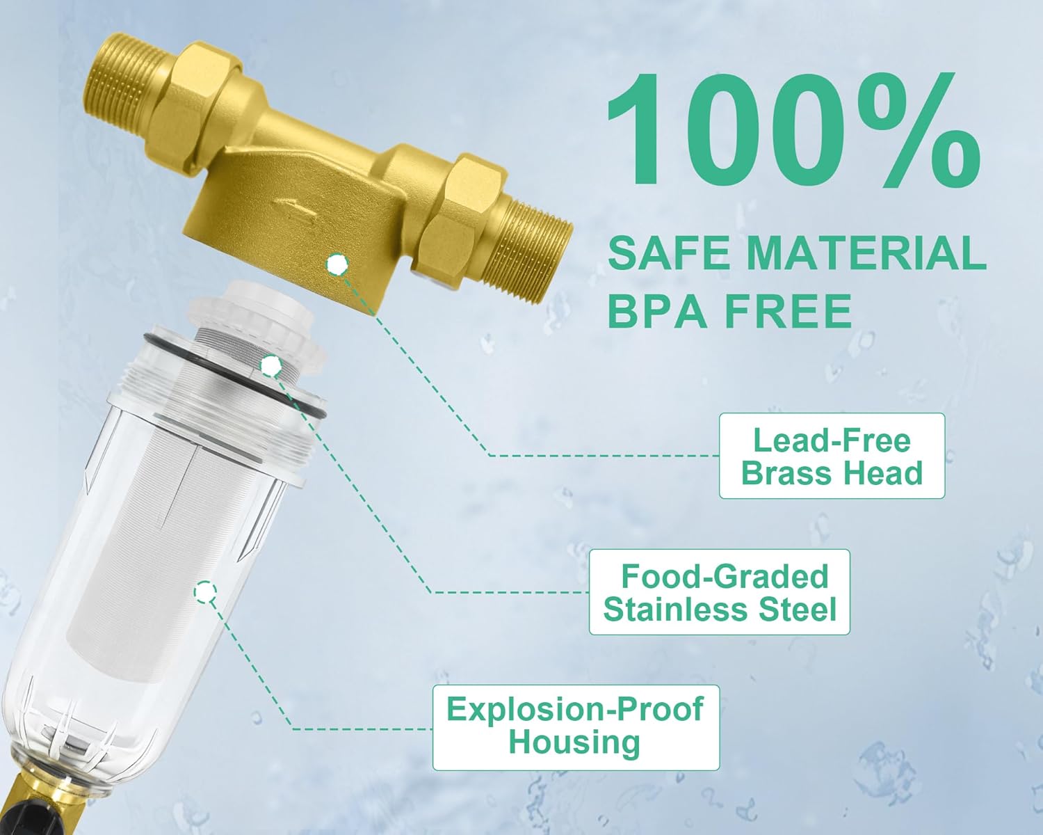 40/100/200 Micron Spin Down Sediment Filter, Pre-Filtration System for City/Well Water, Reusable Brass Whole House Sediment Water Filter, 1'' MNPT + 3/4'' FNPT + 3/4'' MNPT