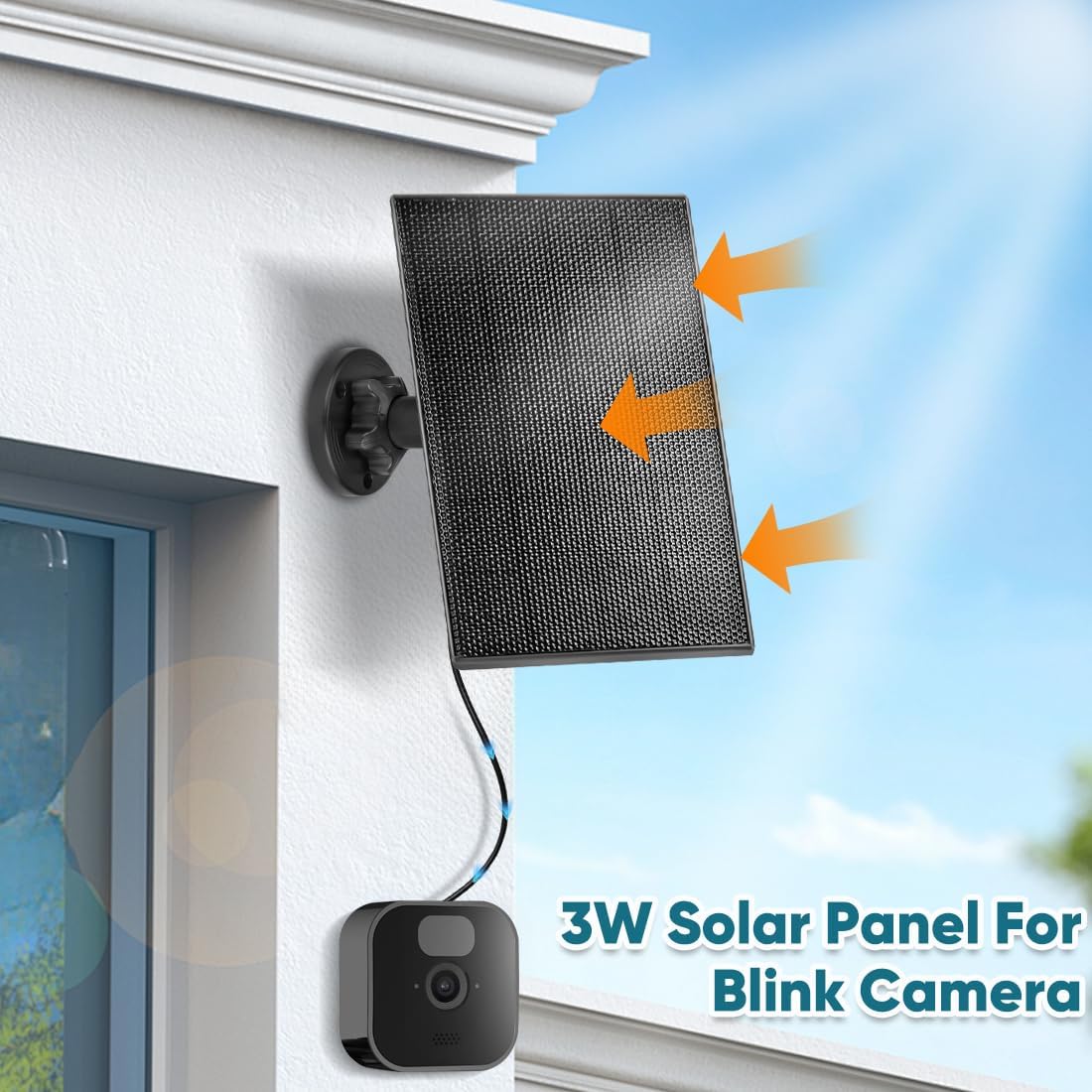 Solar Panel Charger for Blink Camera,3W Solar Kit Build-in 2600mAh Rechargeable Battery, IP66 Waterproof (2 Pack Solar Panel)