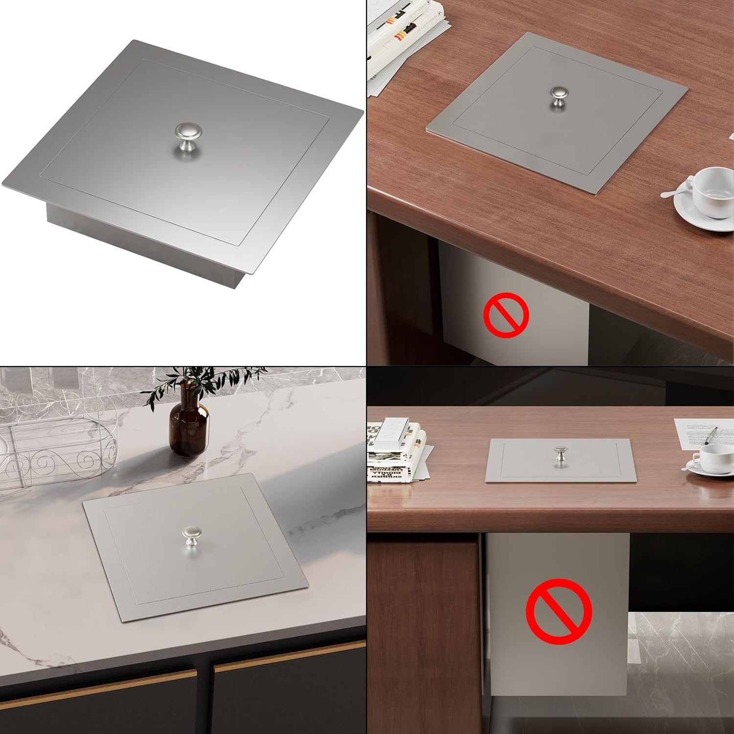 Countertop Trash Can Lid, Trash Can Cover Only, Stainless Steel Bin Lid, Garbage Can Lid Square(Black)