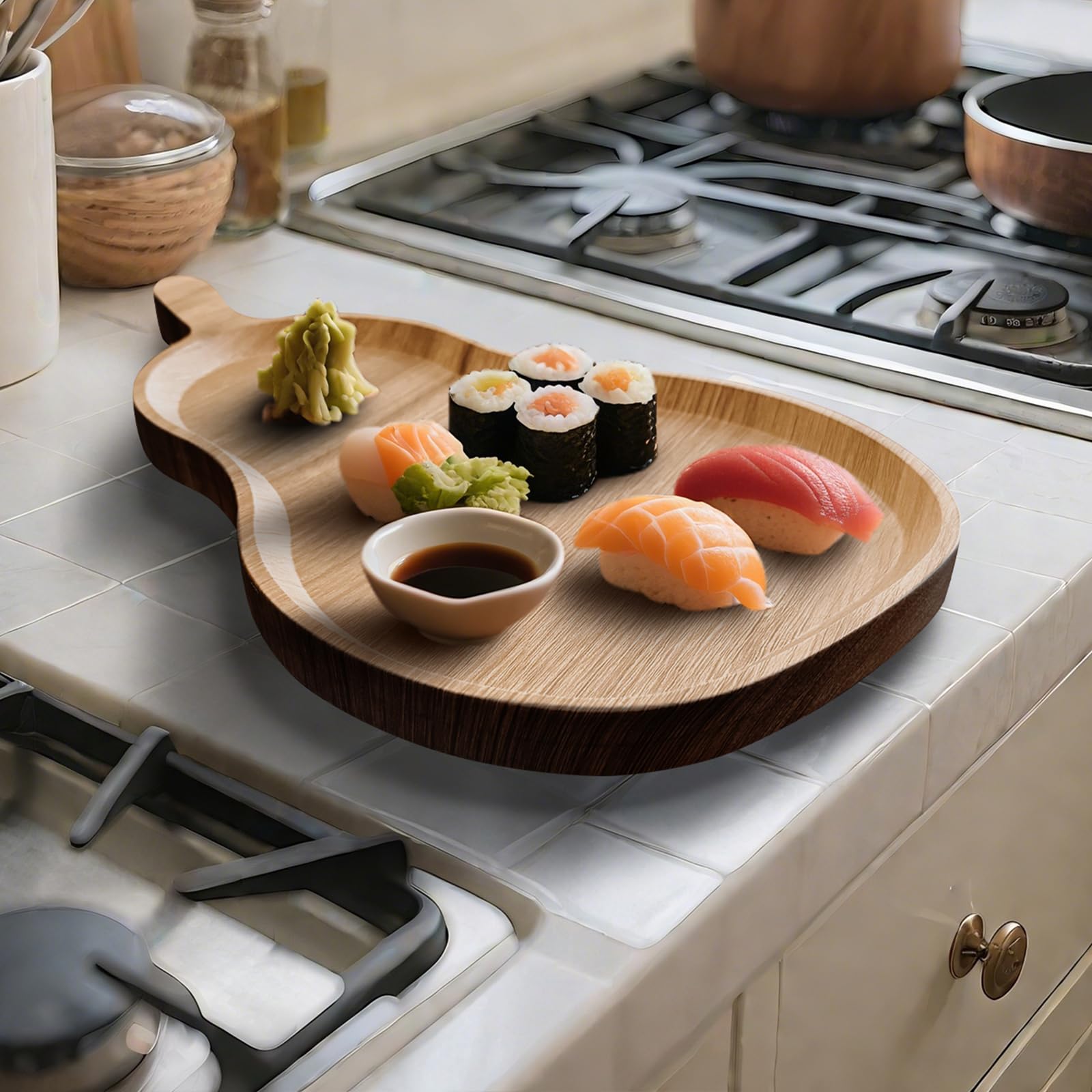 Bandeja de madera para servir, tabla de embutidos de 11 pulgadas con borde, centro de mesa decorativo para otomana, mesa de café, desayuno en la cama, sofá, isla de cocina, plato redondo para servir