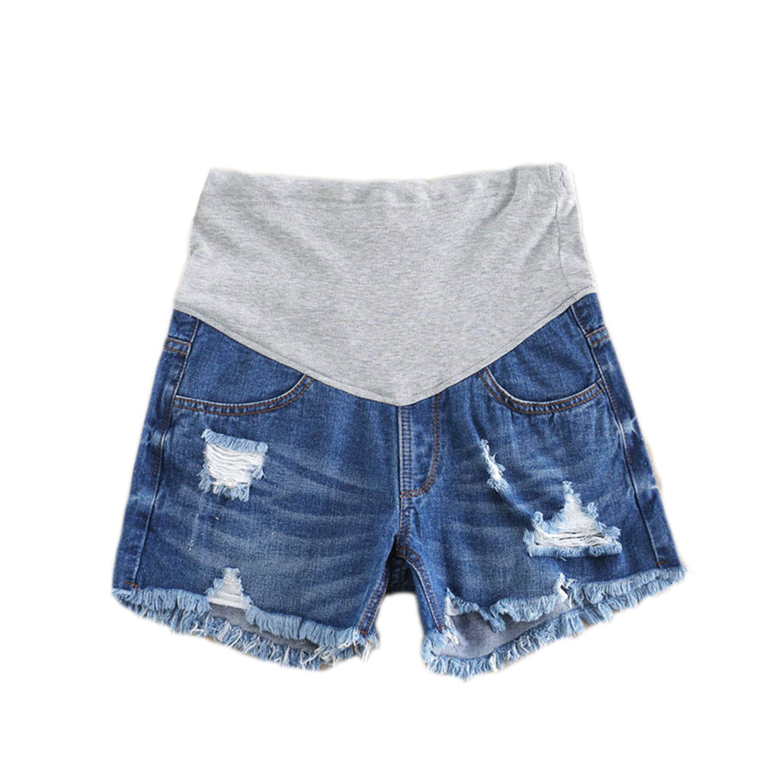 kewing Maternity Jeans Shorts for Pregnant Women - Casual Loose Abdominal Pregnancy Ripped Hole Denim Shorts Maternity Clothing