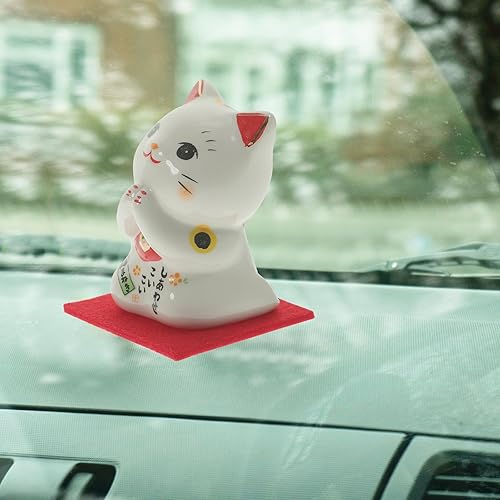 Miniatura 9 de Amosfun Gato agitando de cerámica Maneki Neko Feng Shui Fortune Lucky Cat Figurine coleccionable Estatua china japonesa de gato de la suerte