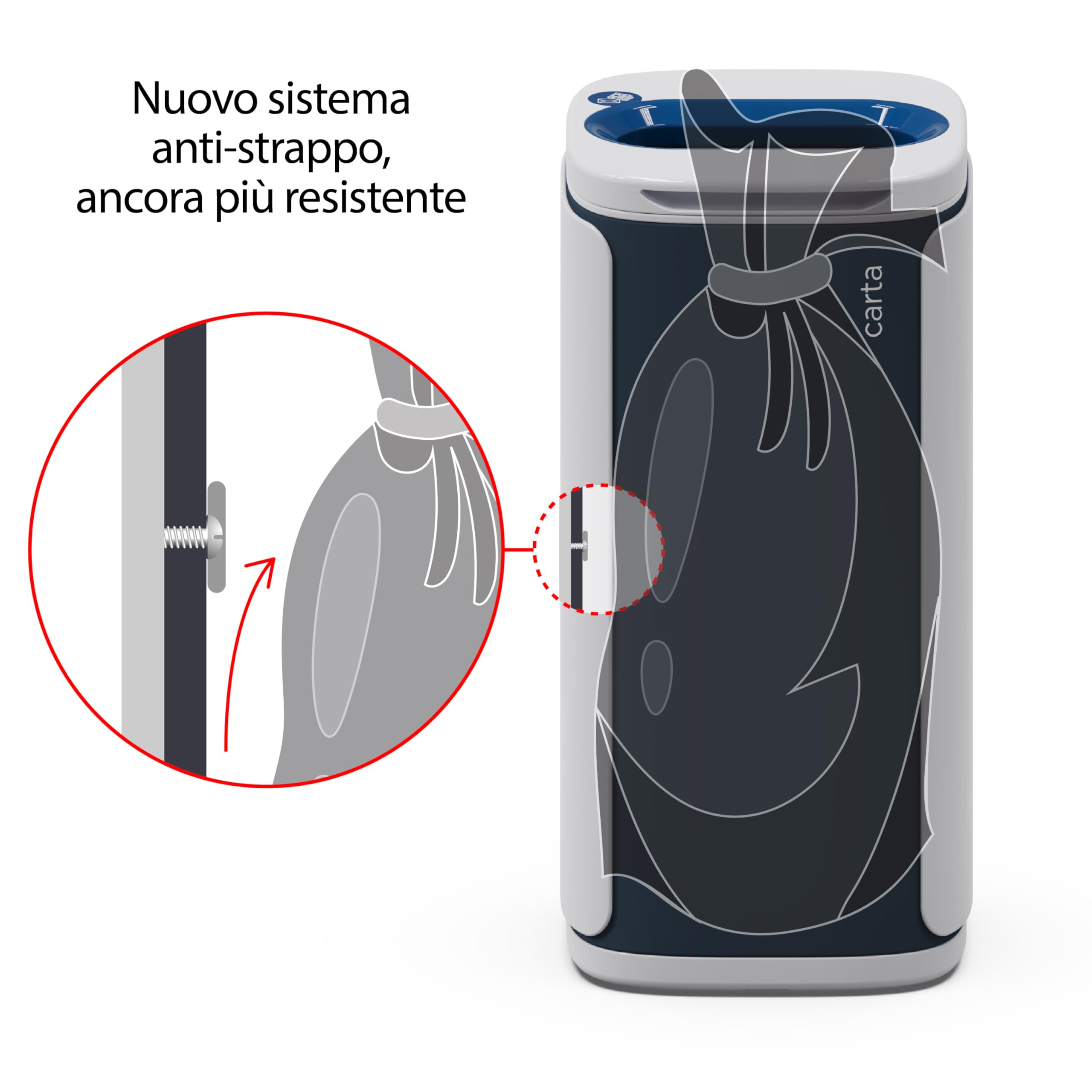 KOBRA Wastee - Papelera de reciclaje de 60 litros, cubo de basura de diseño con imanes, cubo de basura de plástico, papel, vidrio y metal indiferenciado, húmedo para interiores y exteriores, elegante,