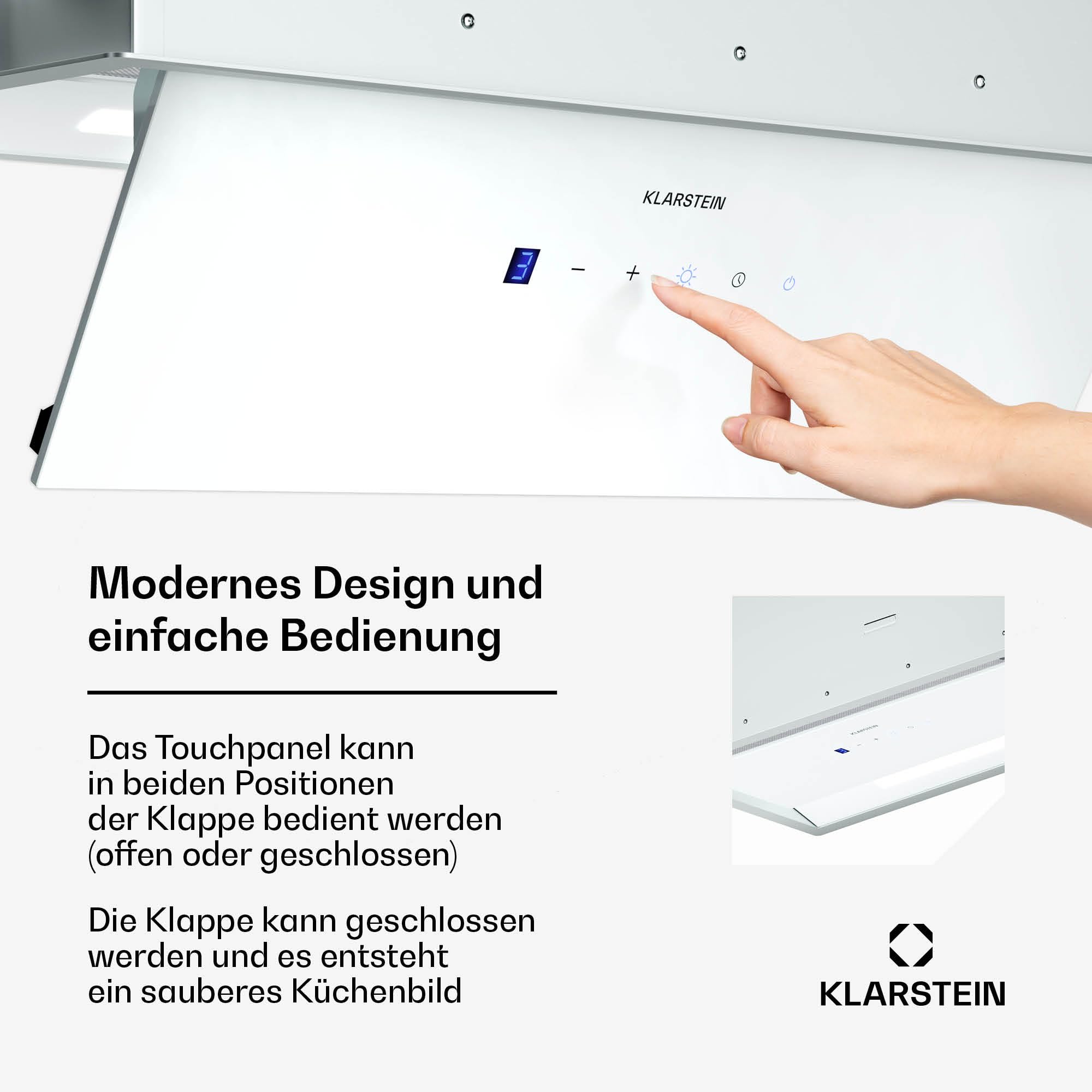 Klarstein Ventimate Dunstabzugshaube Unterbau 60cm Touch-Bedienfeld 390 m³/h A+ DC-Motor LED Weiß