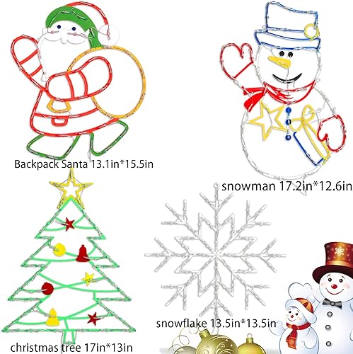 Miniatura 2 de Decoración de luces de silueta de ventana de Navidad, 16 pulgadas, paquete de 4 letreros iluminados de color Papá Noel, muñeco de nieve, copo de