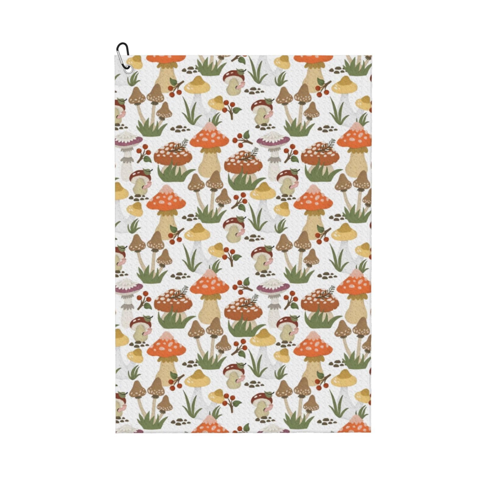 AOOEDM Mushrooms Print Golf Towel with Carabiner Clip Absorbent Microfiber Golf Towel for Cleaning Golf Ball Club Putter Iron for Golf Bag Trolly Belt Loop 16" X 24"