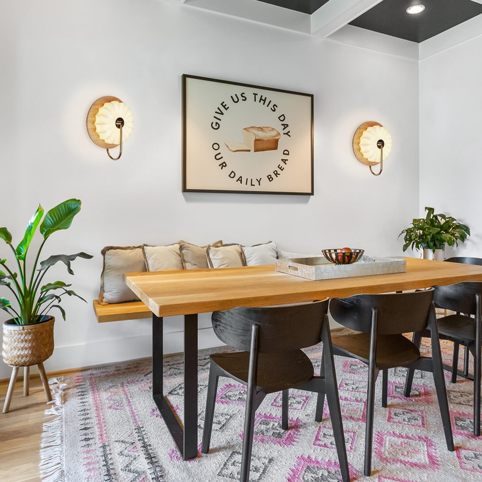 Applique da Parete Rustica in Legno con Paralume in Tessuto, Luce LED da 18W con 3 modalità di Temperatura.