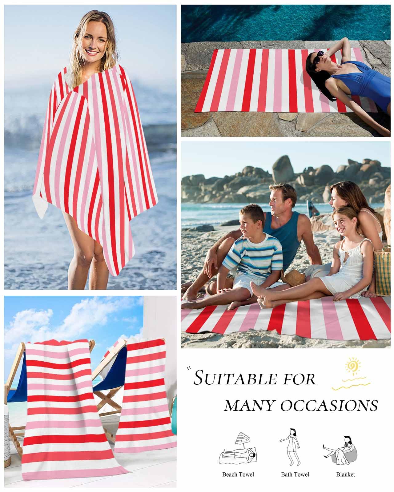 Amazon.com: Pink Red Striped Oversized Beach Towels - 30