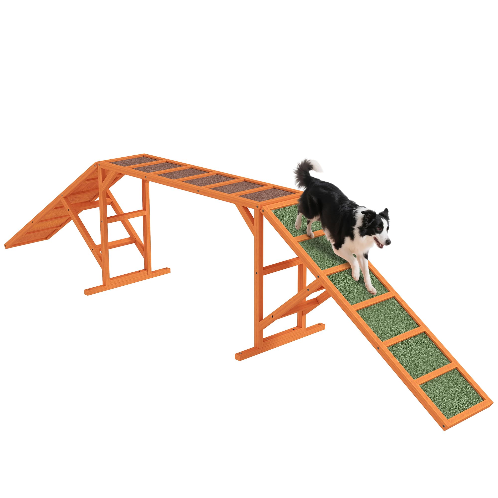 PawHut Hunde Agility Steg Agility-Ausrüstung für Hunde mit Sicherheitsstange Rutschfester Oberfläche wetterfest Agility-Gerät als Laufsteg & Trainingsequipment bis 40 kg für Garten 335x55x60cm Orange