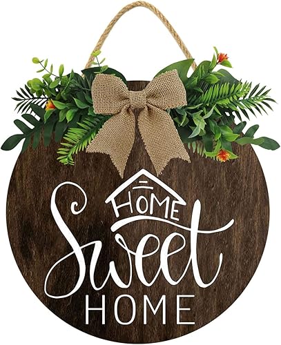 KPSheng Home Sweet Home - Letrero decorativo para puerta delantera, decoración de porche de granja, 11 x 11 pulgadas, letrero rústico para coronas