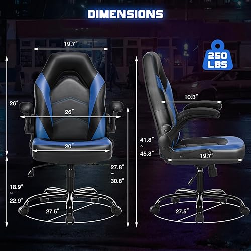 Miniatura 3 de DUMOS Ergonomic Computer Gaming Chair - Home Office Desk with PU Leather Lumbar Support, Height Adjustable Big and Tall Video Game with Flip-up