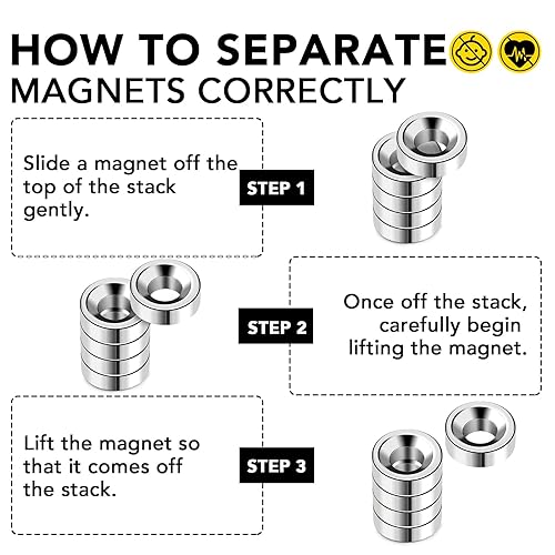 Miniatura 5 de DIYMAG Imanes de neodimio con agujero, fuerza de tracción de 30 libras, fuerte imán permanente de agujero avellanado de tierras raras con 8