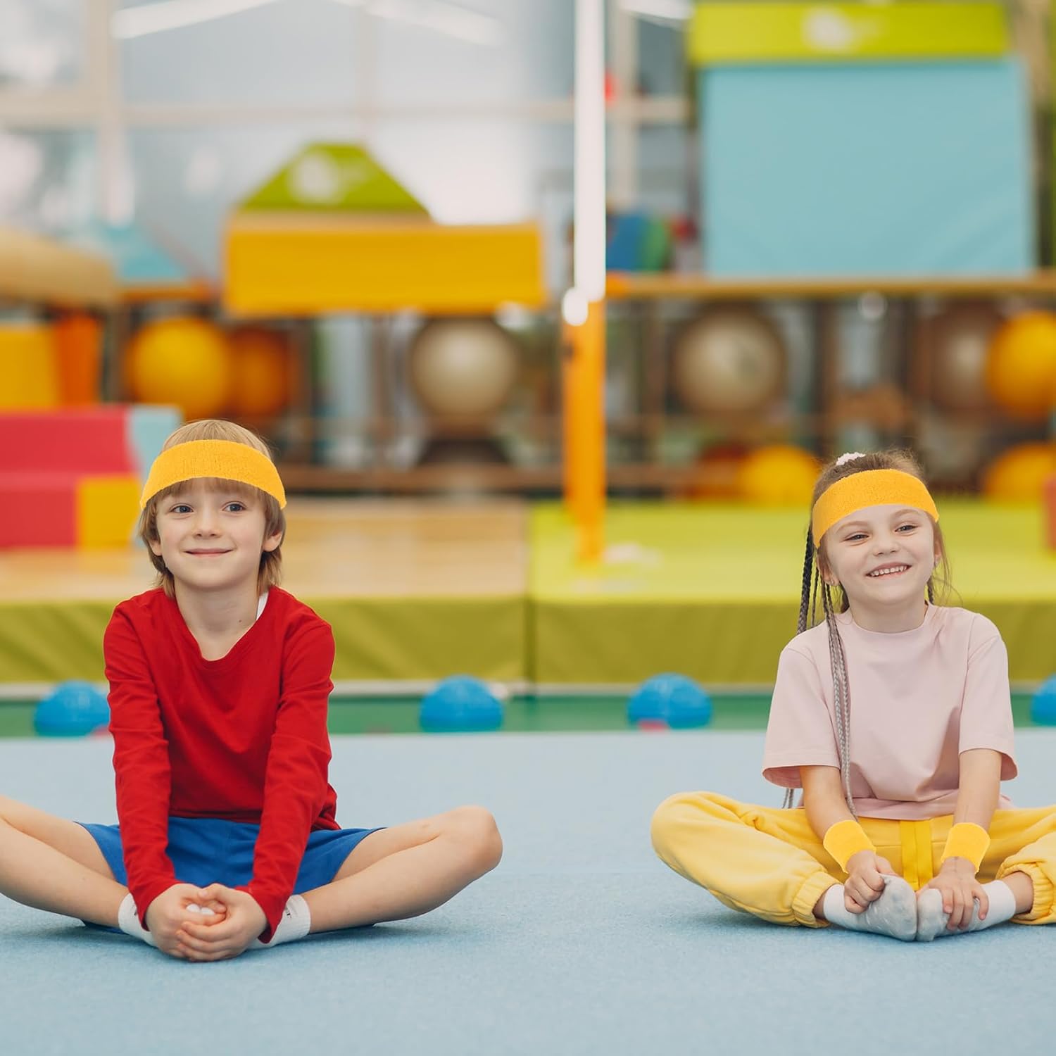 Bememo 36 Pcs Neon Sweatbands Set for Kids 12 Headbands 24 Wristbands Bulk Sports Sweat Bands Athletic for Children Basketball Tennis Running Gym Student Gifts Glow Party - Image 2