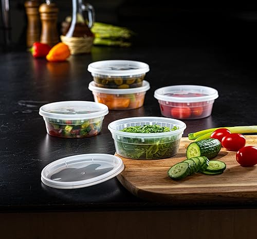 Miniatura 2 de Pantry Value Caja de 240 8 oz. Contenedores de plástico para almacenamiento de alimentos Deli con tapas herméticas