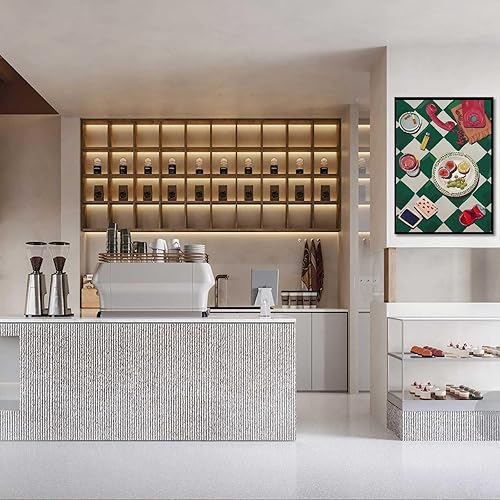 Miniatura 4 de Retro Poker Canvas Wall Art 70s Fruit Plate Posters Green And White Checkerboard Prints for Bedroom Living Room Home Wall Decor 12x16in Unframed