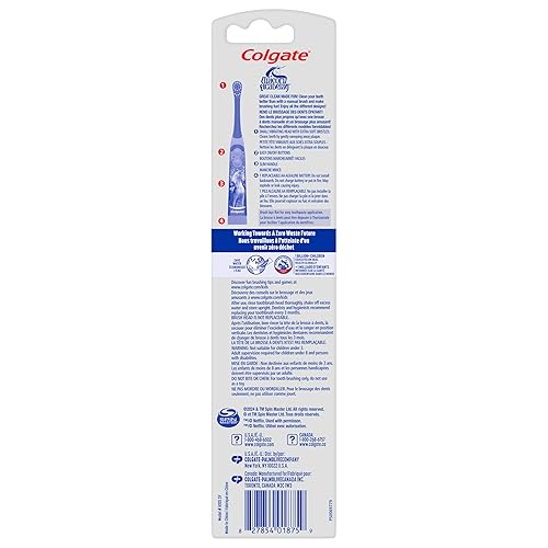 Miniatura 38 de Colgate Cepillo de dientes alimentado por batería para niños, cepillo de dientes con batería AA incluida, cerdas extra suaves, mango plano