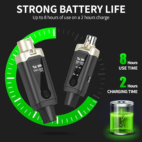 Miniatura 7 de Kadjuh UHF Wireless XLR Transmitter and Receiver& Wireless Guitar Transmitter Receiver,Rechargeable Mic Adapter 16 Channels 196ft Range for Dynamic