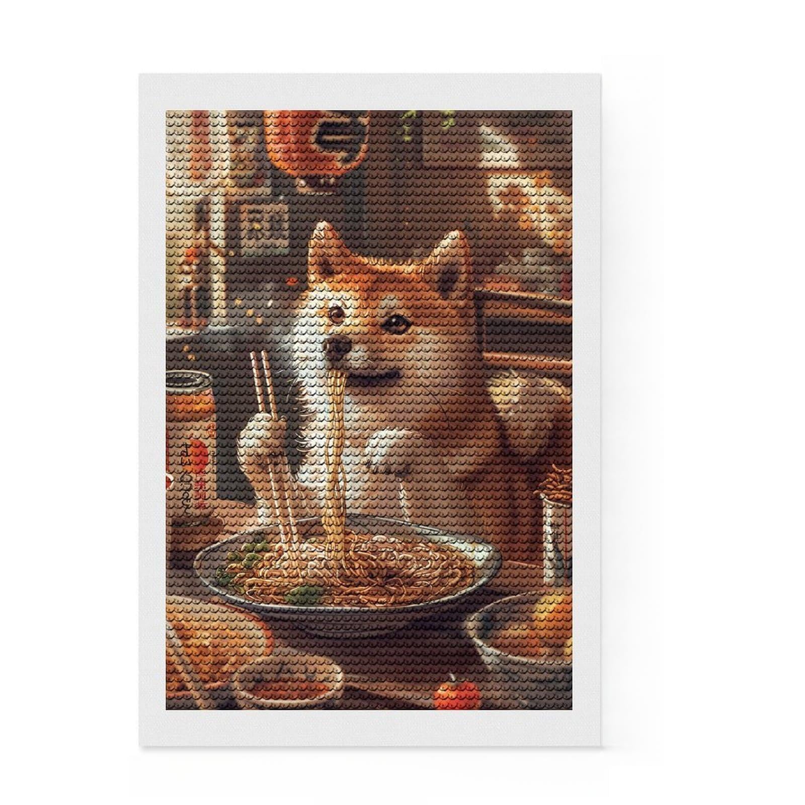 Junmoney Ramen Shiba Inu Diamond Art Kit 8"x12", Neat Printed Canvas, Easy to Follow Symbols, Easy Handmade Project, Living Room Decor
