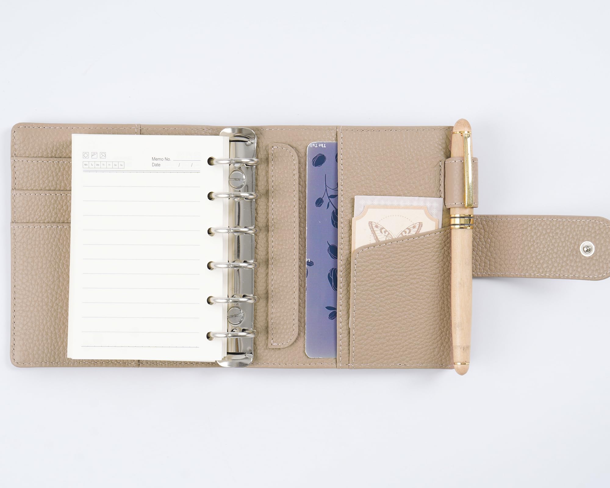 Moterm Elite Pocket Rings Planner - Genuine Leather Folder A7 Organiser without Large Back Compartment (Pebble Taupe, 25 mm Ring) - Image 4