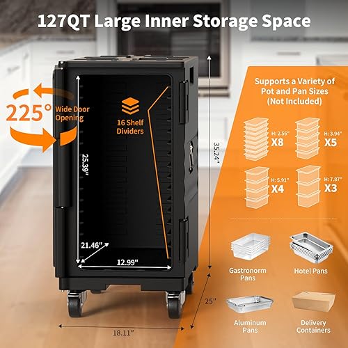 Miniatura 4 de NEEDONE Calentador de alimentos, caja caliente de 127 cuartos de galón LLDPE aislado para alimentos calientesfríos, ruedas con bloqueo, hebillas