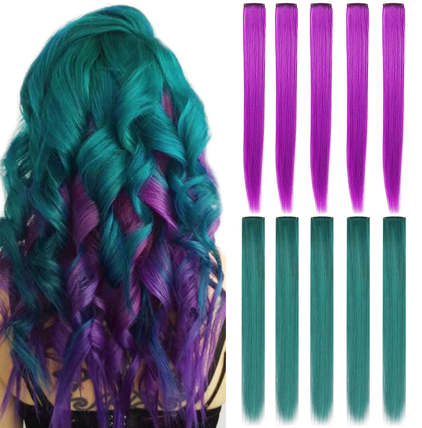 Multi green hair clip on extentions Amazon.com : 12 PCS Colored Hair Extensions, SOYZMYX Multi  main image 2