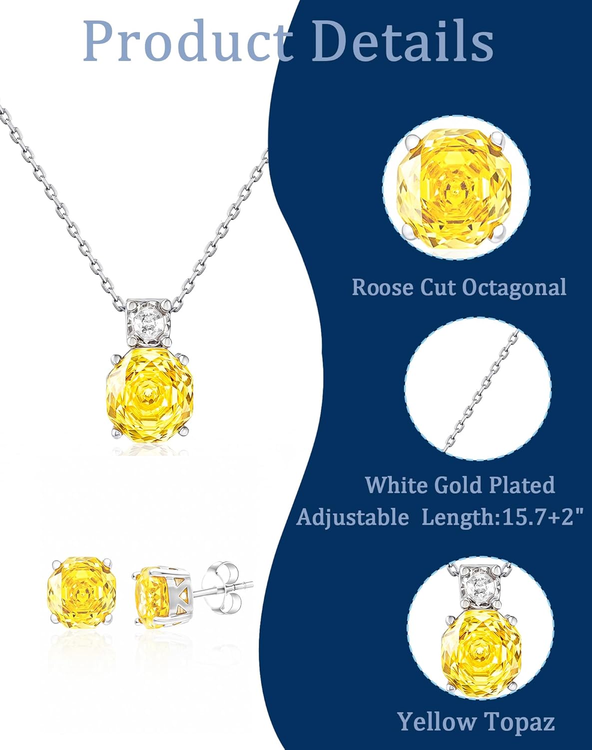 Birthstone Stud Earrings for Women - 18K White Gold Plated Created Diamond Jewelry - Rose Cut Octagonal CZ Mens Gifts