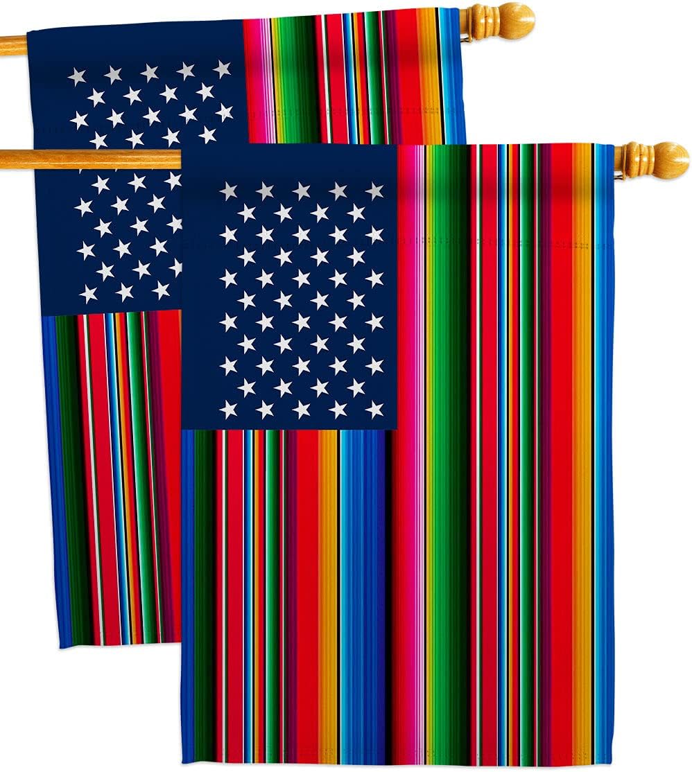 Mexican Serape Blanket House Flag - 2 pcs Pack Regional US Friendship USA American Alliance World Country Particular Area - Decoration Banner Small Garden Yard Gift Double-Sided Made in 28 X 40