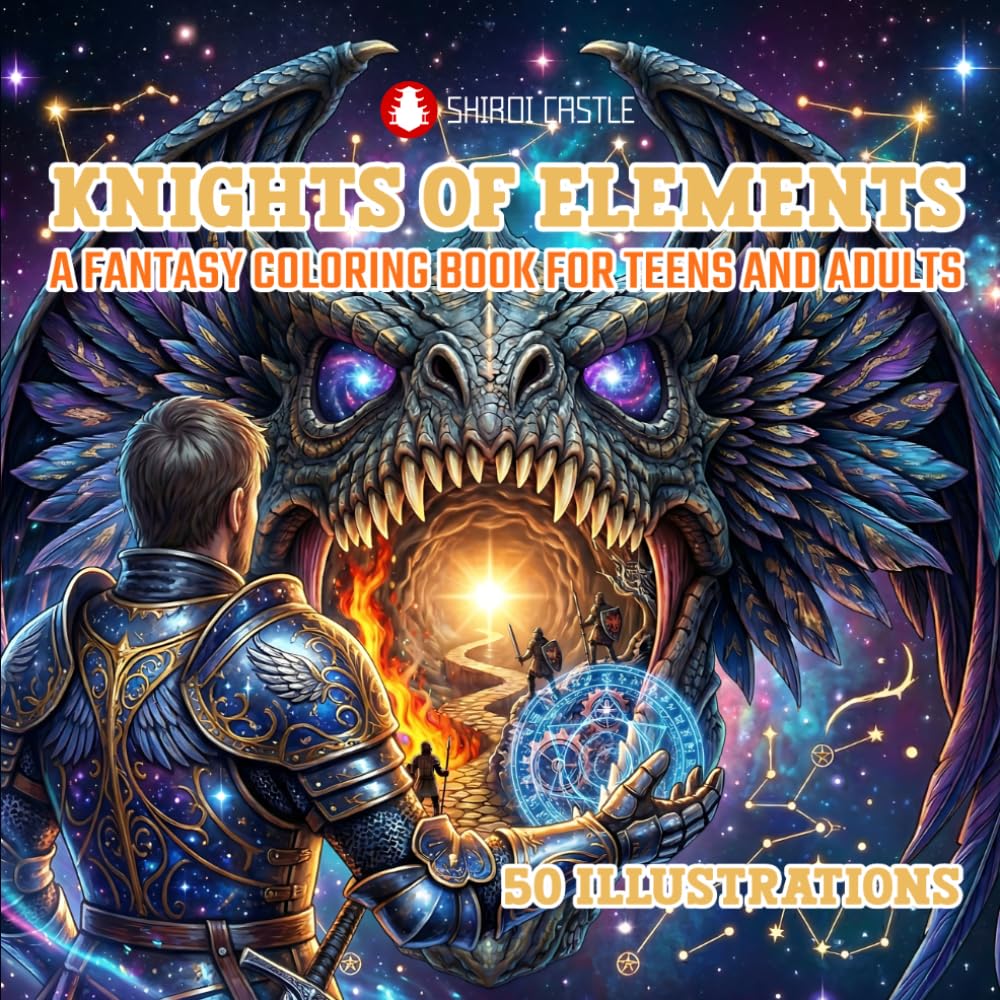 Knights of Elements: A Fantasy Coloring Book for Adults: 50 Intricate Warrior Designs | Mythical Armors and Weapons | Bold Line Art for Teens and Adults | Meditative Stress Relief Journey