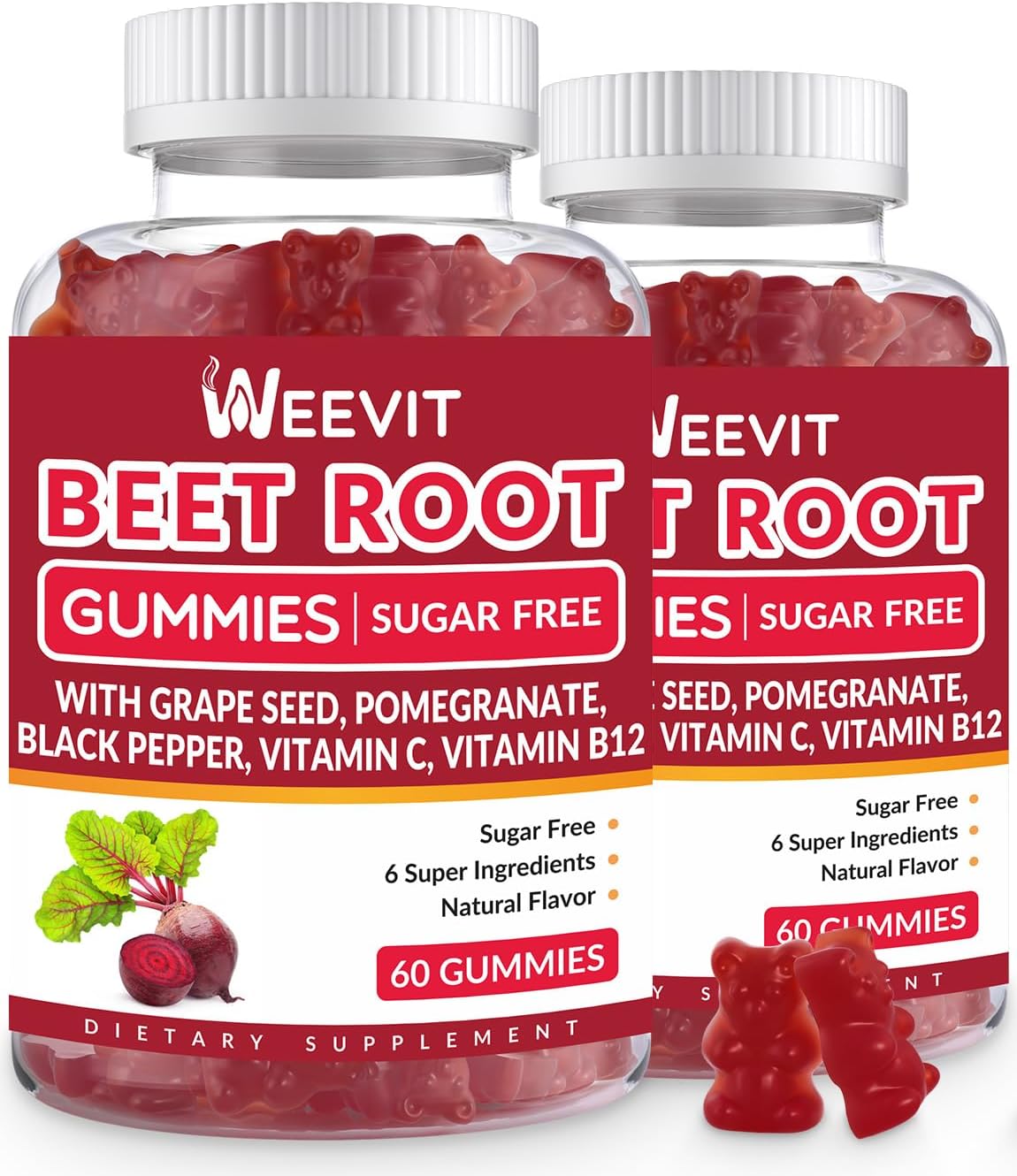 WEEVIT Beet Root Gummies, Nitric Oxide Supplement for Men Women | Organic Beet Gummy with Grape Seed, Pomegranate, Black Pepper, Vitamin C, B12
