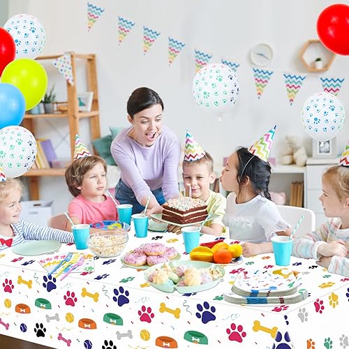 Miniatura 7 de Suministros para fiestas de perros, sirven 20  81 piezas, platos, servilletas, manteles, tenedores, juego para perros, decoración de fiesta de
