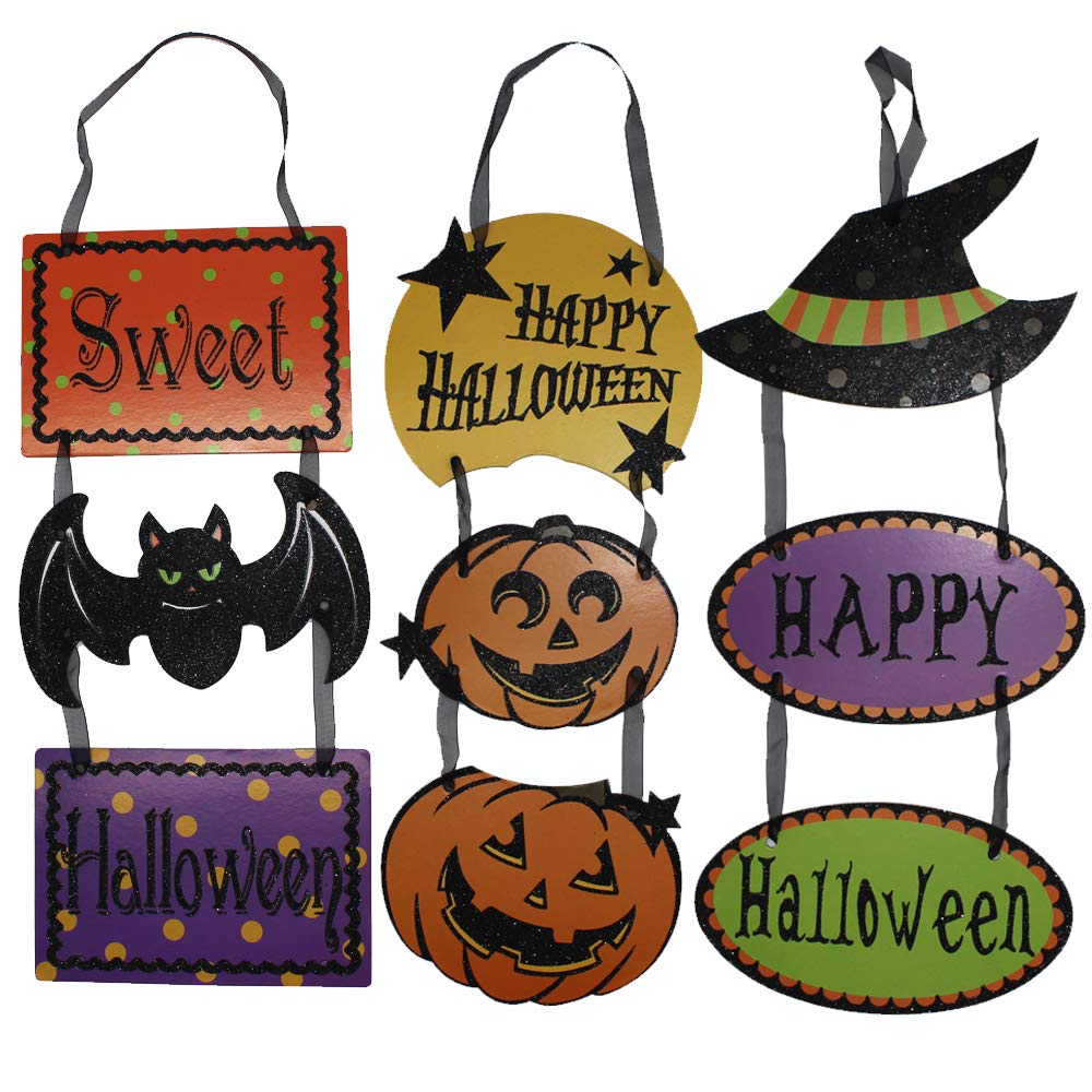 Halloween Hanging Door Decorations Sign Door and Wall Signs,For Home, School, Office, Party Decorations, Set of 3 - Trick or Treat & Happy Halloween