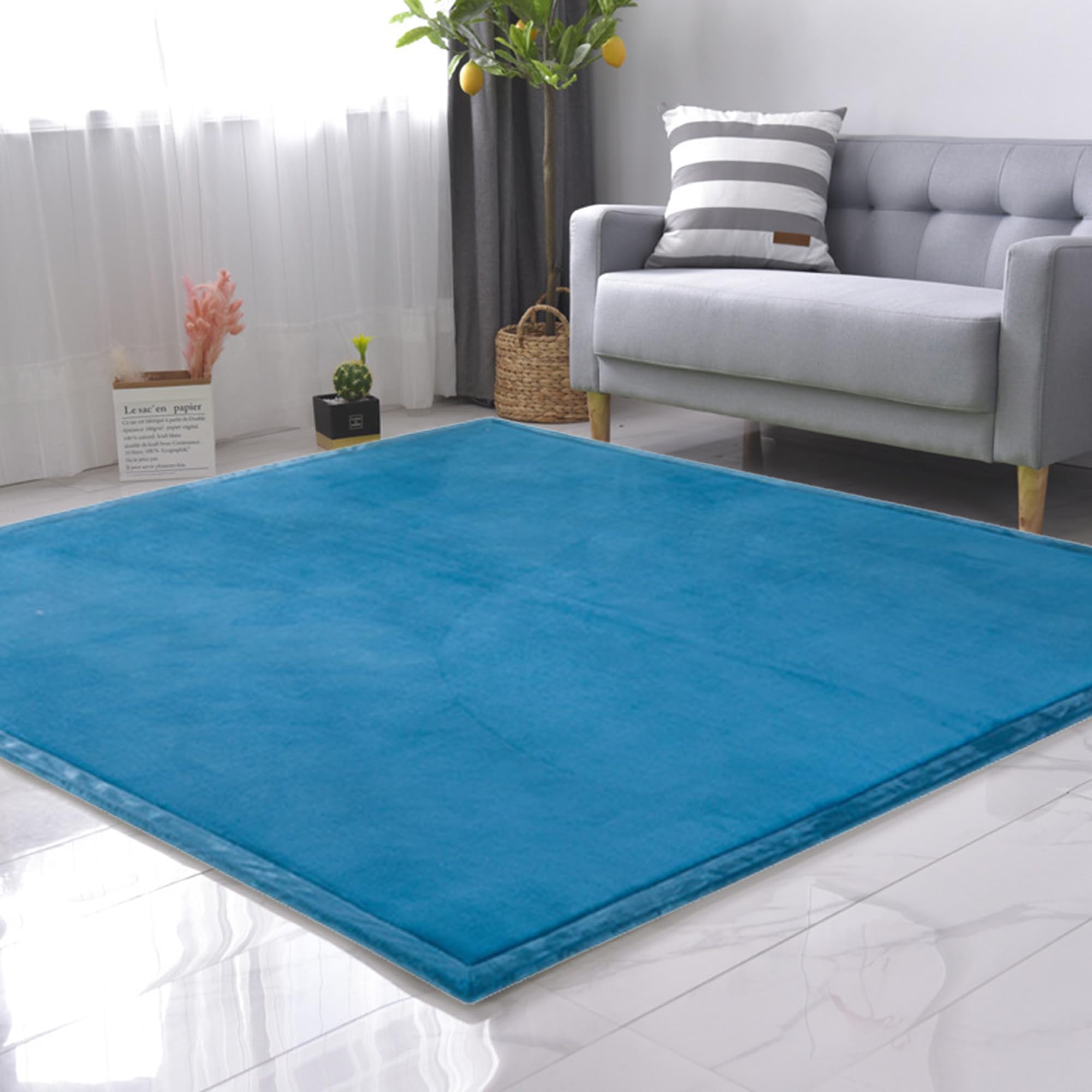 Grand tapis bleu 60x110 cm antidérapant et doux pour le salon
