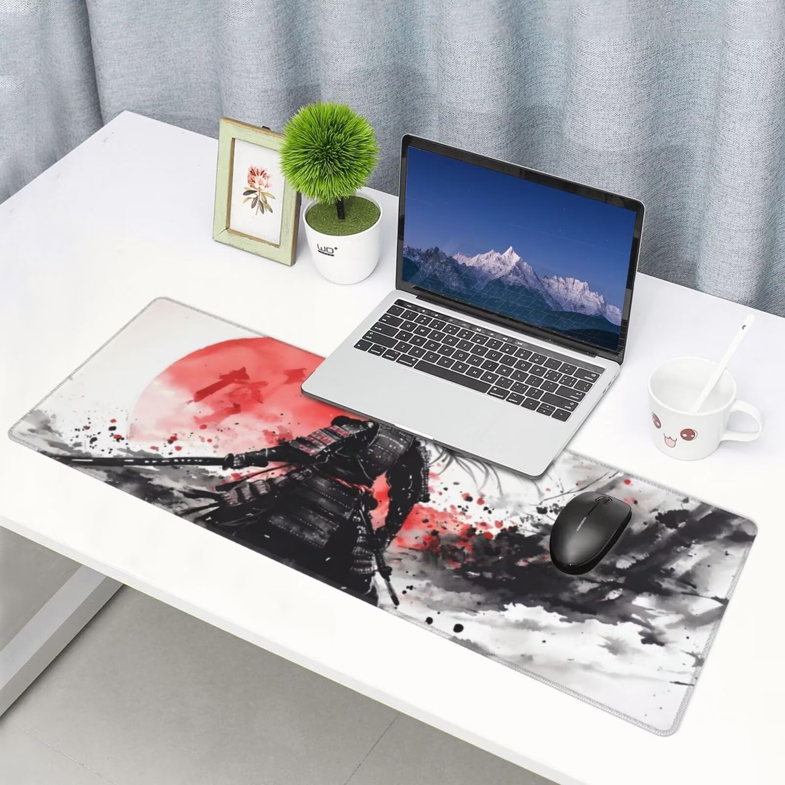 Tappetino Mouse, Tappetino Mouse Gaming Grande XXL 1500x800x3mm Tappetino Scrivania Mouse Pad, Base in Gomma Antiscivolo, Bordi Cuciti,Lavabile, Mousepad per Ufficio e Gaming (Samurai giapponesi) R568