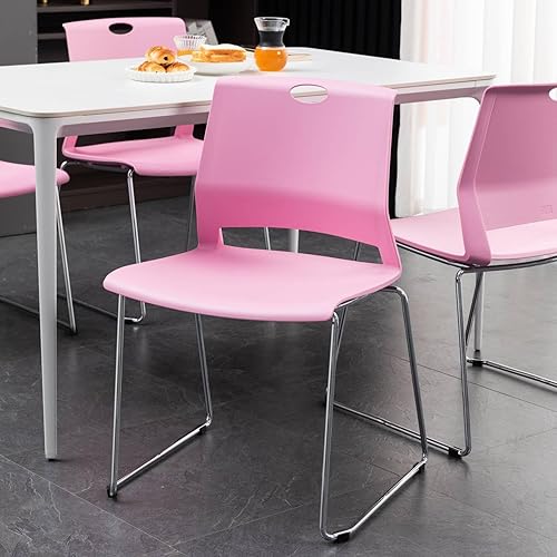Miniatura 6 de Juego de 4 sillas de comedor modernas, apilables, para sala de conferencias, sin ruedas, silla de invitados de oficina, sillas de recepción sin