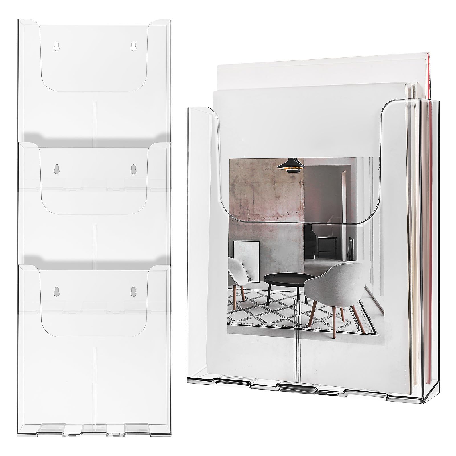 SHINEOFI 4 Stück Acryl Prospekthalter zur Wandmontage im Minimalistischer A4 Wandhalterung Organizer aus Acryl Platzsparend und Einfache Installation für Büro und Zuhause