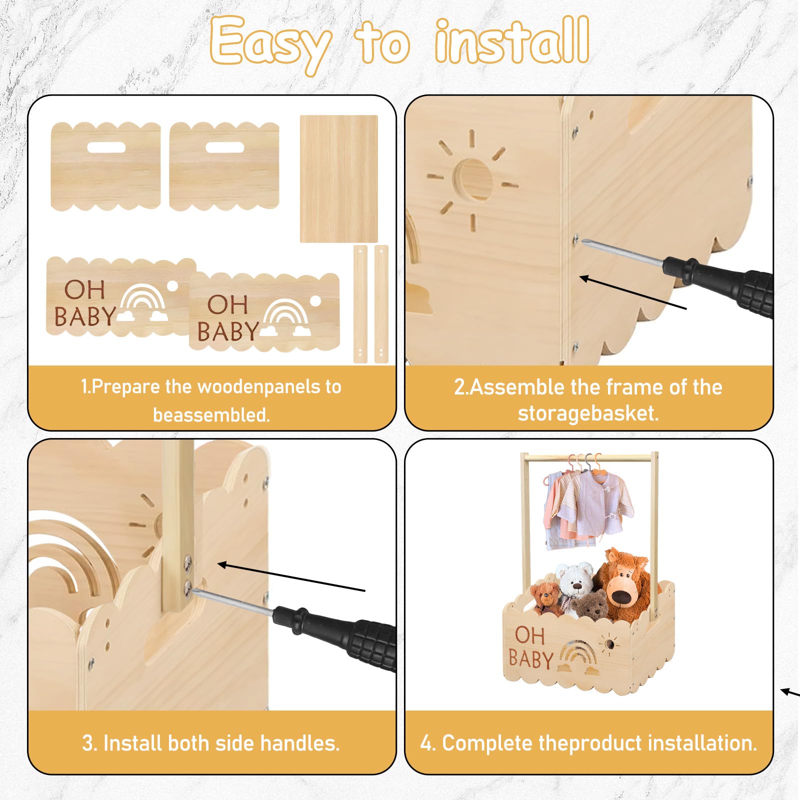 Panier Cadeau en Bois pour Bébé, 34x23x51cm Panier Cadeau pour Bébé avec Poignée, Coffre en Bois pour Fête Prénatale avec Poignée et 8 Cintres, Armoire pour Anniversaires, Fêtes Prénatales, Noël
