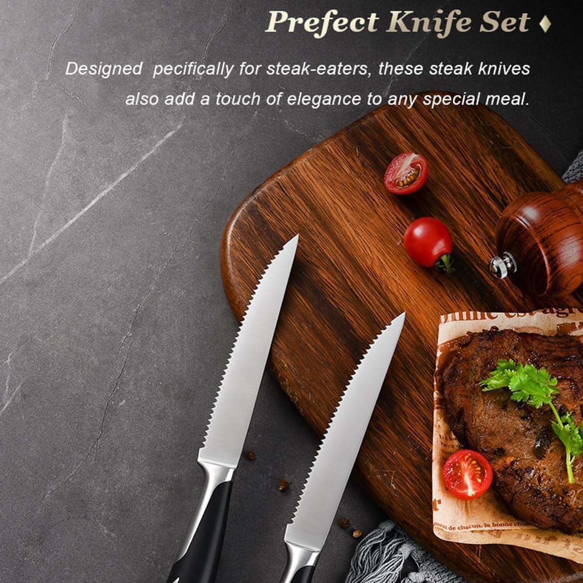 Steak Knives Set of 12, Steak Knife 5 Inch Serrated Steak Knives with Ergonomic Handles,High Carbon Stainless Steel Steak Knife Set - Ideal for Table Dinners and Fruit Pairing