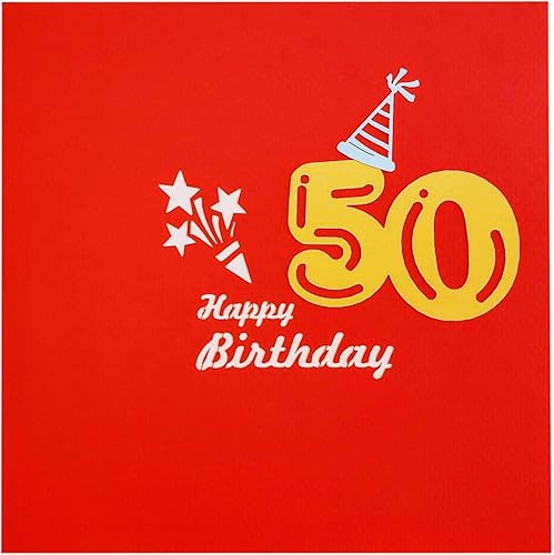 Miniatura 7 de iGifts And Cards Tarjeta de felicitación emergente 3D con caja de fiesta de cumpleaños número 50 color rojo – Cincuenta, impresionante, globos,