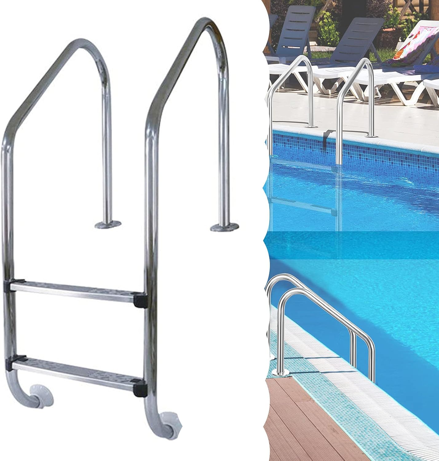 Pool Ladder Inground Pool Ladder Quick Install 2 Steps Stainless Steel Pool Rail Dock 200kg Weight Capacity Protection Swimming Pool Ladder for Pool