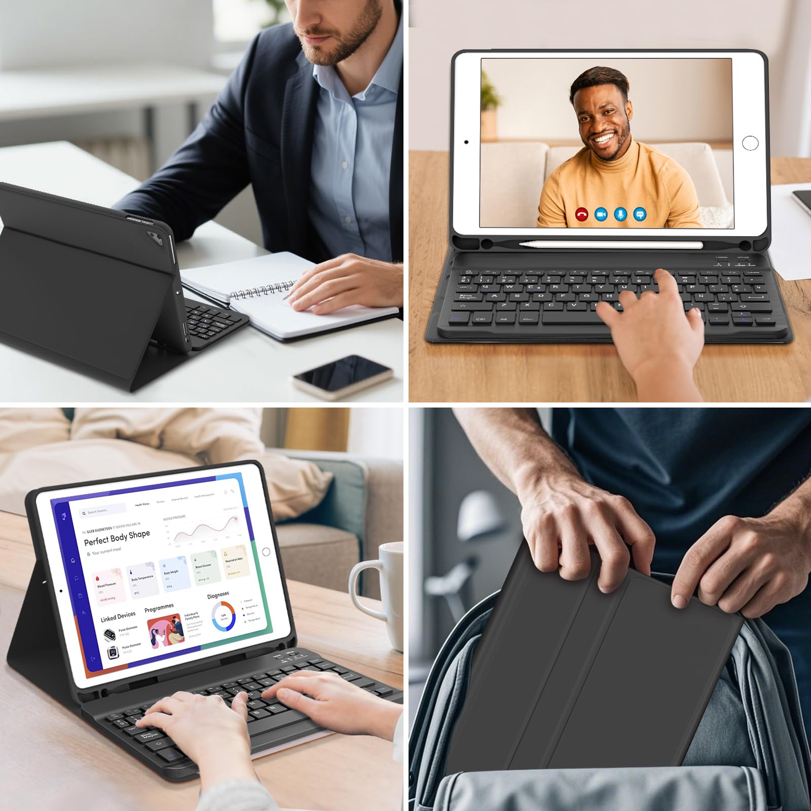 FOGARI Teclado para iPad 6/5 Generacion 2018/2017 9.7", Air 2/1 2014/2013, Español Ñ QWERTY Teclado Bluetooth Magnético Desmontable para iPad 6/5 Generación 2018/2017 9.7 Pulgadas, Negro