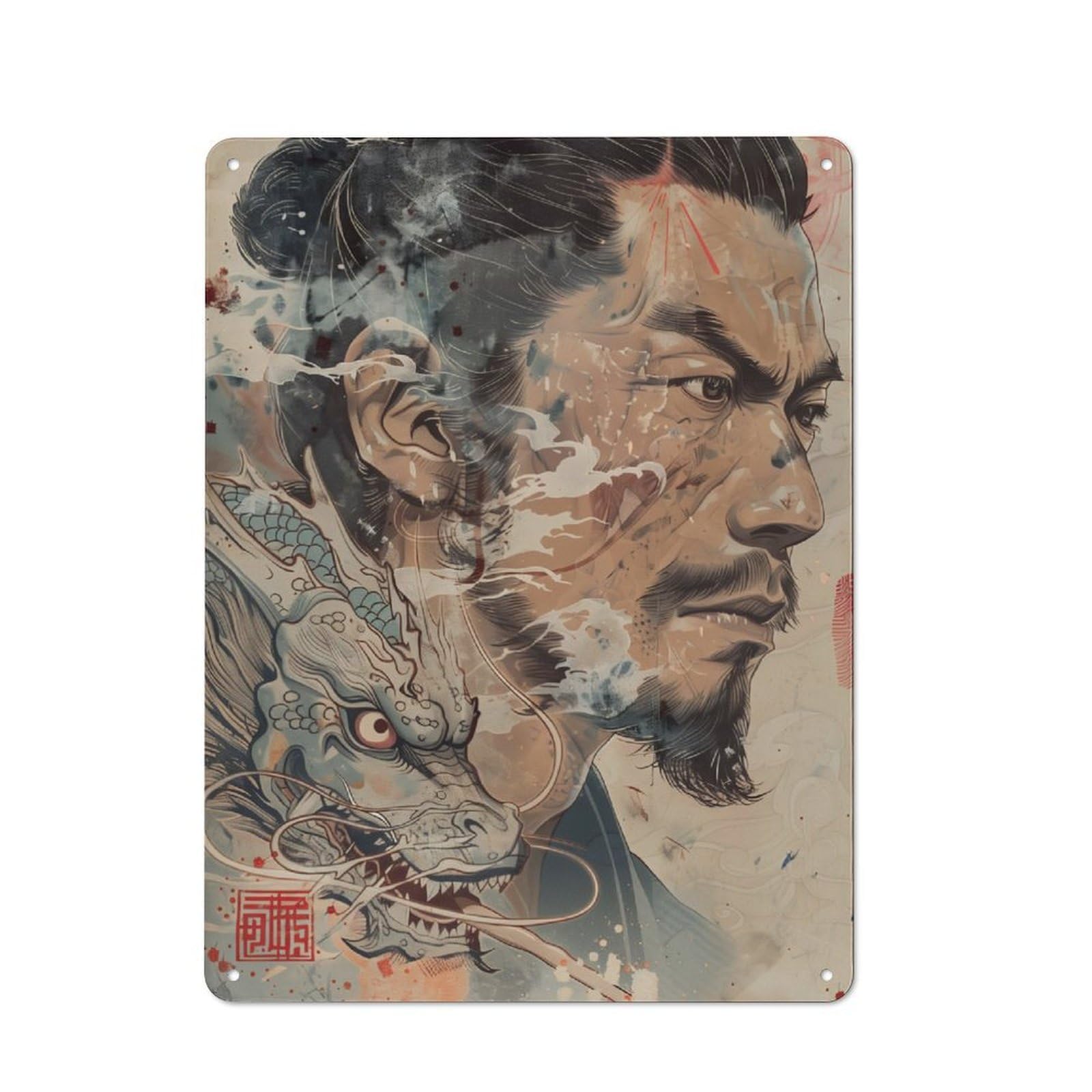 Junmoney Japanese Man Dragon 40X30cm Retro Metal Sign With For Man Cave Or Games Room, Tin Sign Wall Decor For Games Rooms And Man Caves