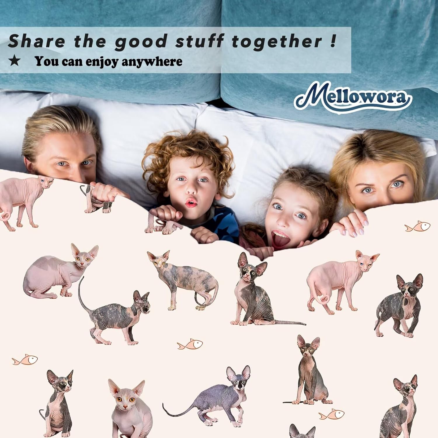 Pink Sphynx Cats Blanket Gifts for Boys Girls, 80"x60"Hairless Naked Cats Throw Blanket for Adults, Cute Kitten Plush Fish Decor Gifts Teens Flannel Cartoon Hairless Cat Throws for Bedroom Sofa Chair