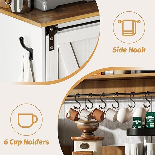 Miniatura 6 de 4ever2buy Armario de café de granja con gabinete, gabinete de buffet de 47 pulgadas con almacenamiento, barra de vino blanco con 9 estantes de vino