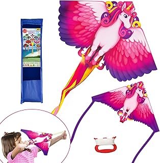Pink Unicorn Kite and Ejection Kite for Kids Girls Easy to Fly -Large Unicorn Kite for Kids 4-8-12 Beach Kite for Toddler Adults, Great for Outdoor Game Activities Beach Trip
