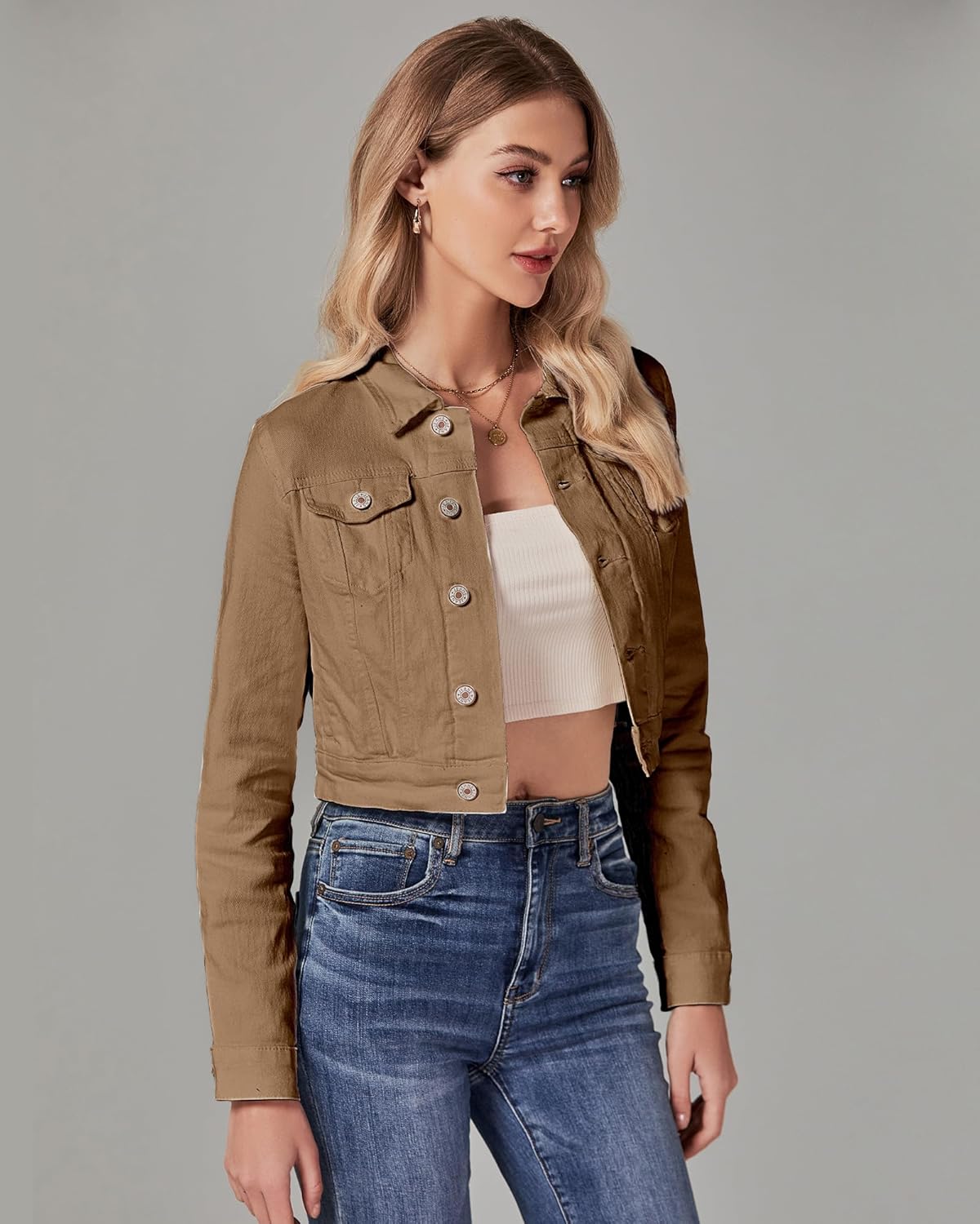 luvamia 2026 Cropped Jean Jackets for Women Fashion Short Denim Shacket Jacket Lightweight Fitted Stretchy with Pockets - Image 4