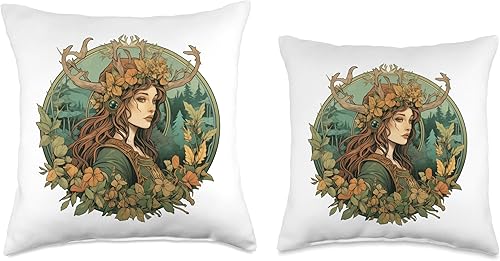 Miniatura 3 de UNREAL WORKSHOPS Art Nouveau Female Druid Adventurer Wanderer Nature Roleplay Throw Pillow, 16x16, Multicolor
